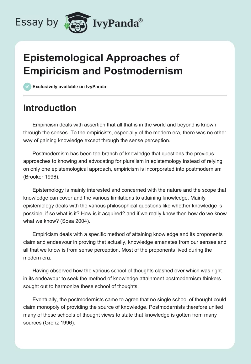 Epistemological Approaches of Empiricism and Postmodernism. Page 1
