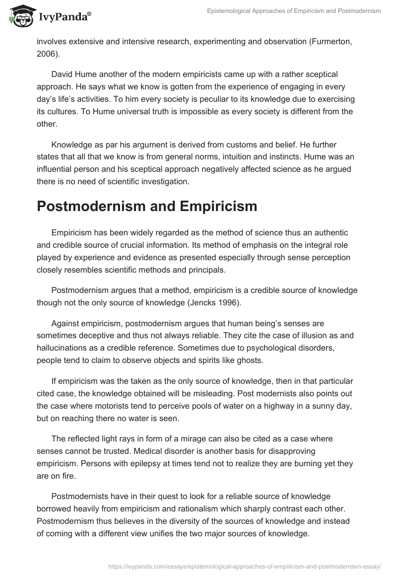 Epistemological Approaches of Empiricism and Postmodernism. Page 3