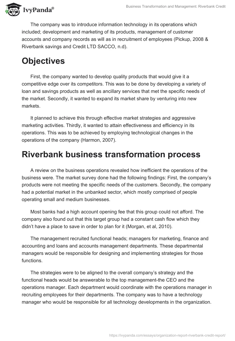 Business Transformation and Management: Riverbank Credit. Page 2