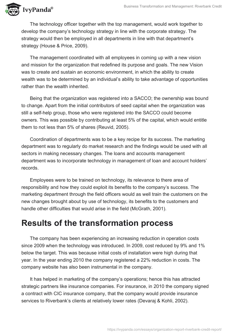 Business Transformation and Management: Riverbank Credit. Page 3