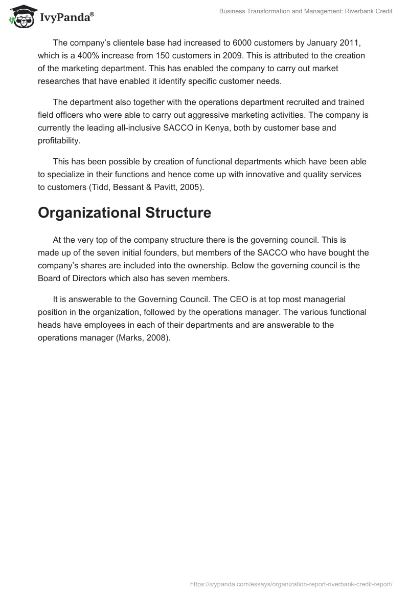 Business Transformation and Management: Riverbank Credit. Page 4