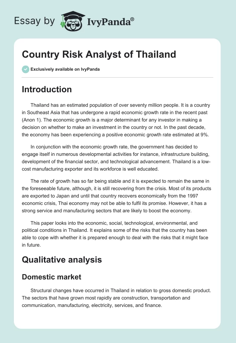 Country Risk Analyst of Thailand. Page 1