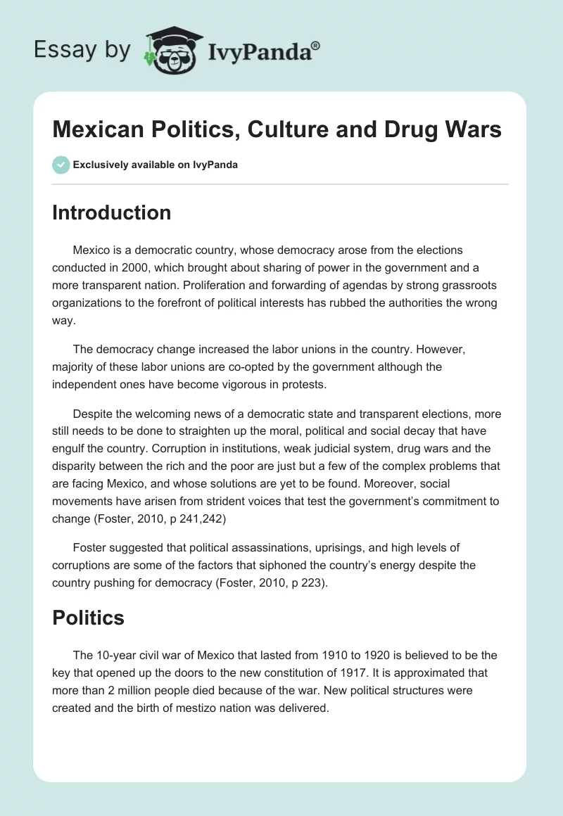 Mexican Politics, Culture and Drug Wars. Page 1