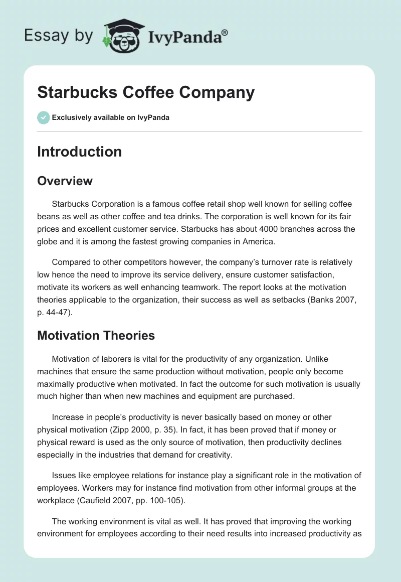 Starbucks Coffee Company. Page 1