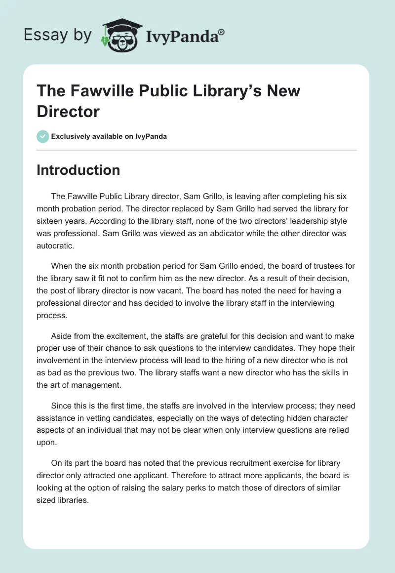 The Fawville Public Library’s New Director. Page 1