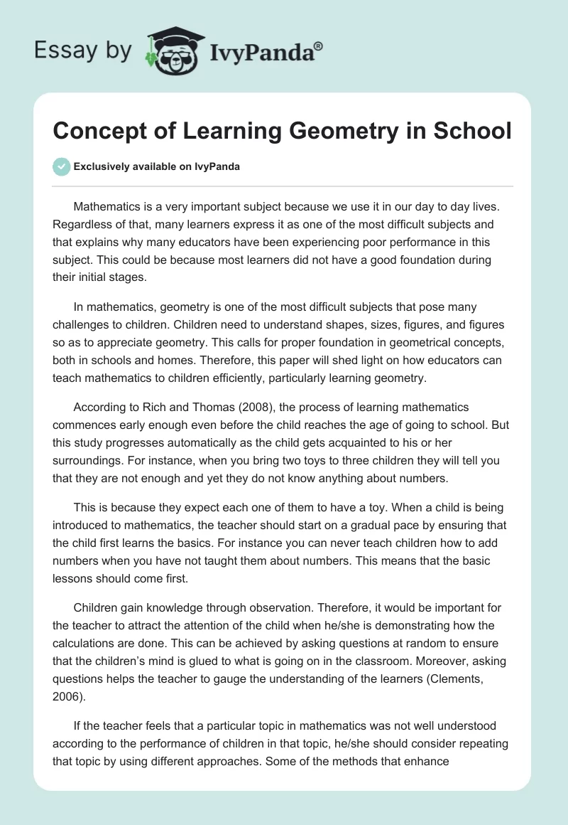 Concept of Learning Geometry in School. Page 1