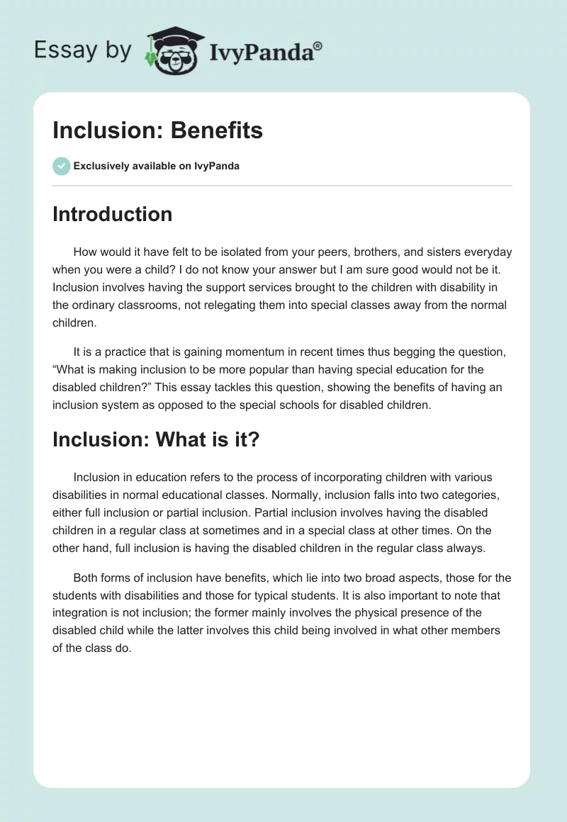 Inclusion: Benefits. Page 1
