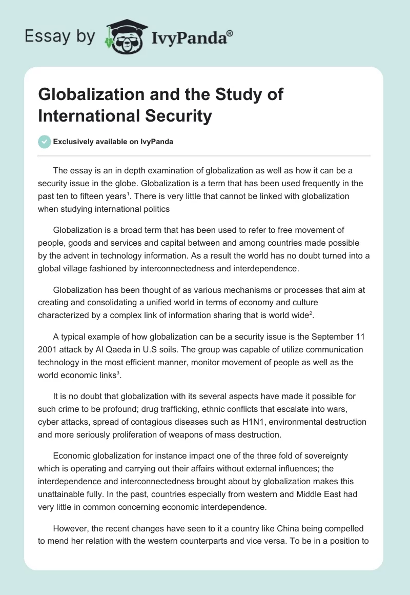 Globalization and the Study of International Security. Page 1