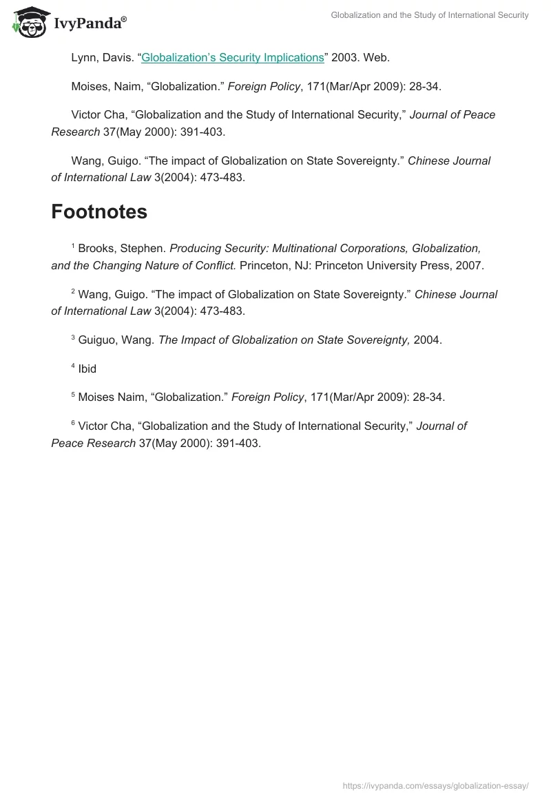 Globalization and the Study of International Security. Page 3