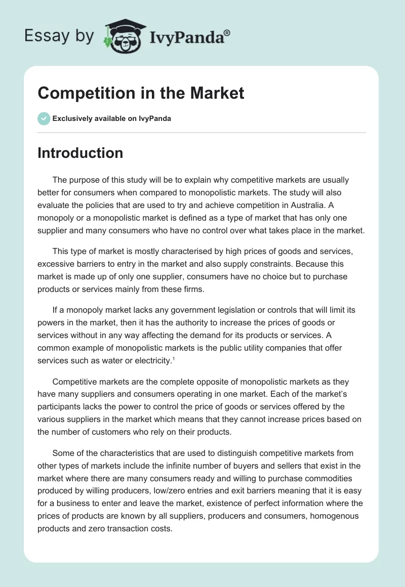 Competition in the Market. Page 1