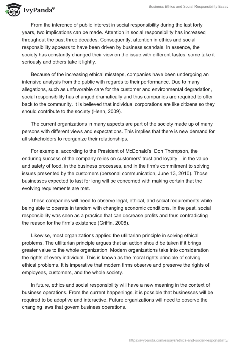 Business Ethics and Social Responsibility Essay. Page 4