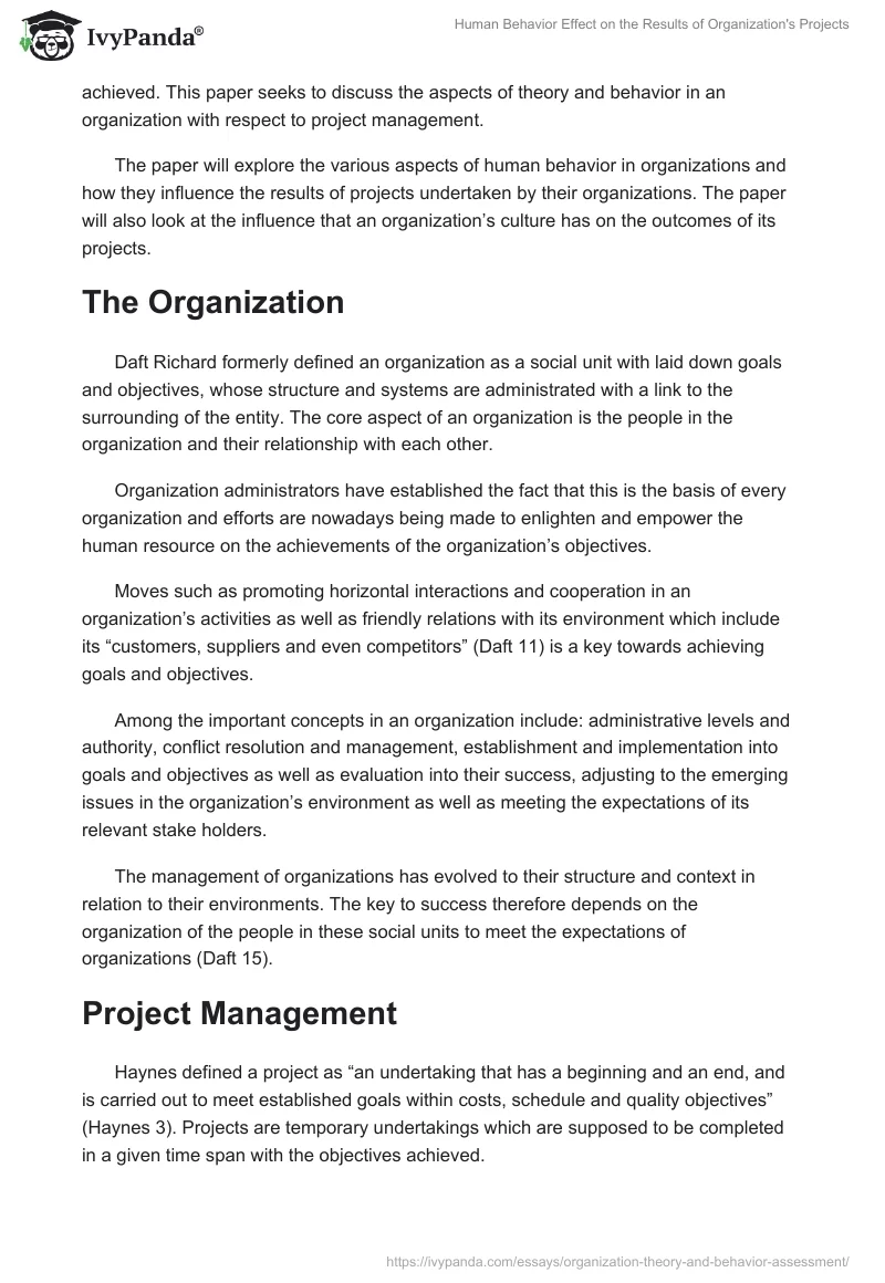 Human Behavior Effect on the Results of Organization's Projects. Page 2