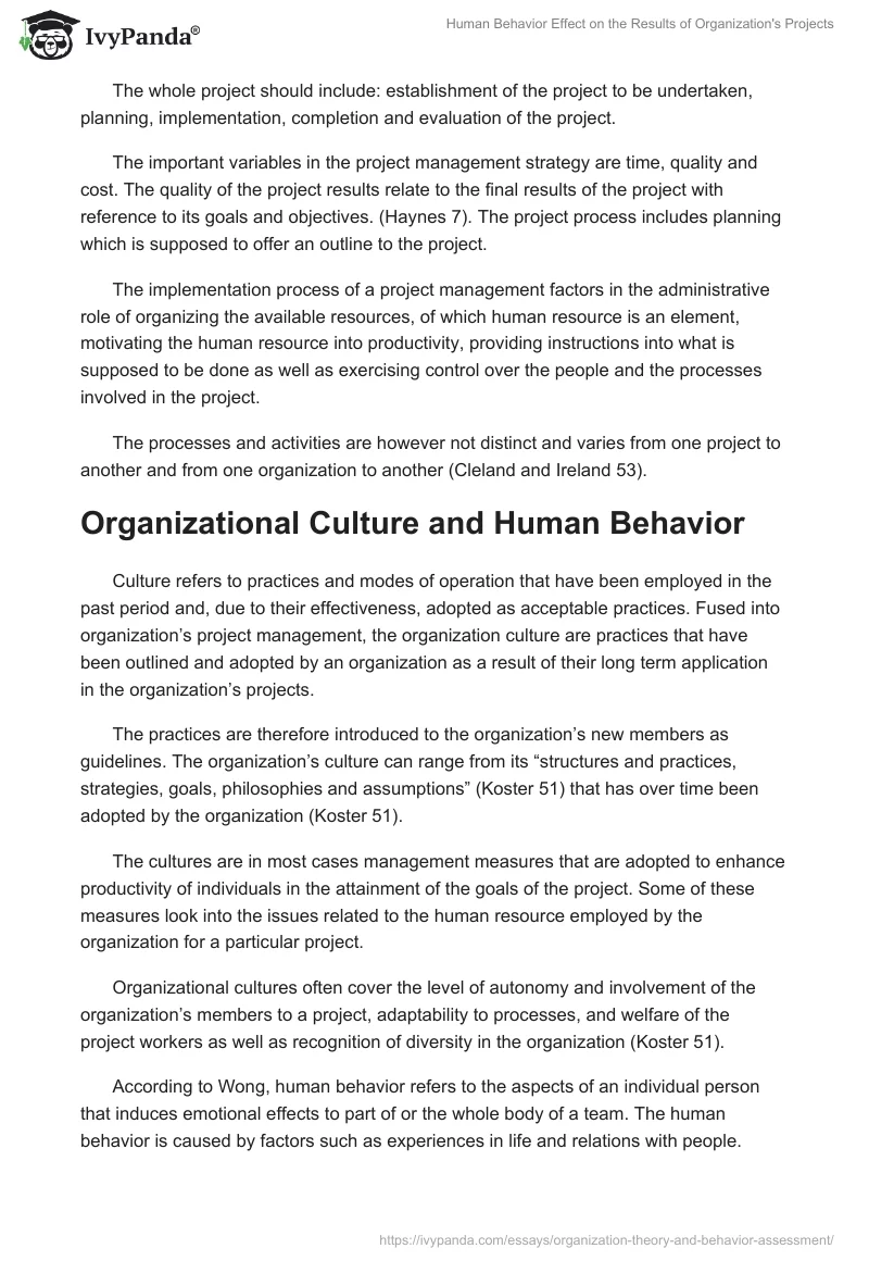 Human Behavior Effect on the Results of Organization's Projects. Page 3