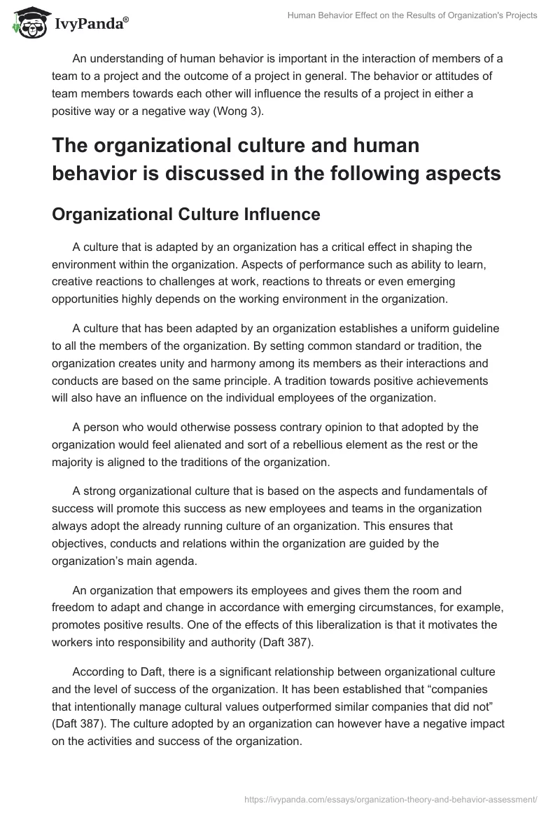 Human Behavior Effect on the Results of Organization's Projects. Page 4