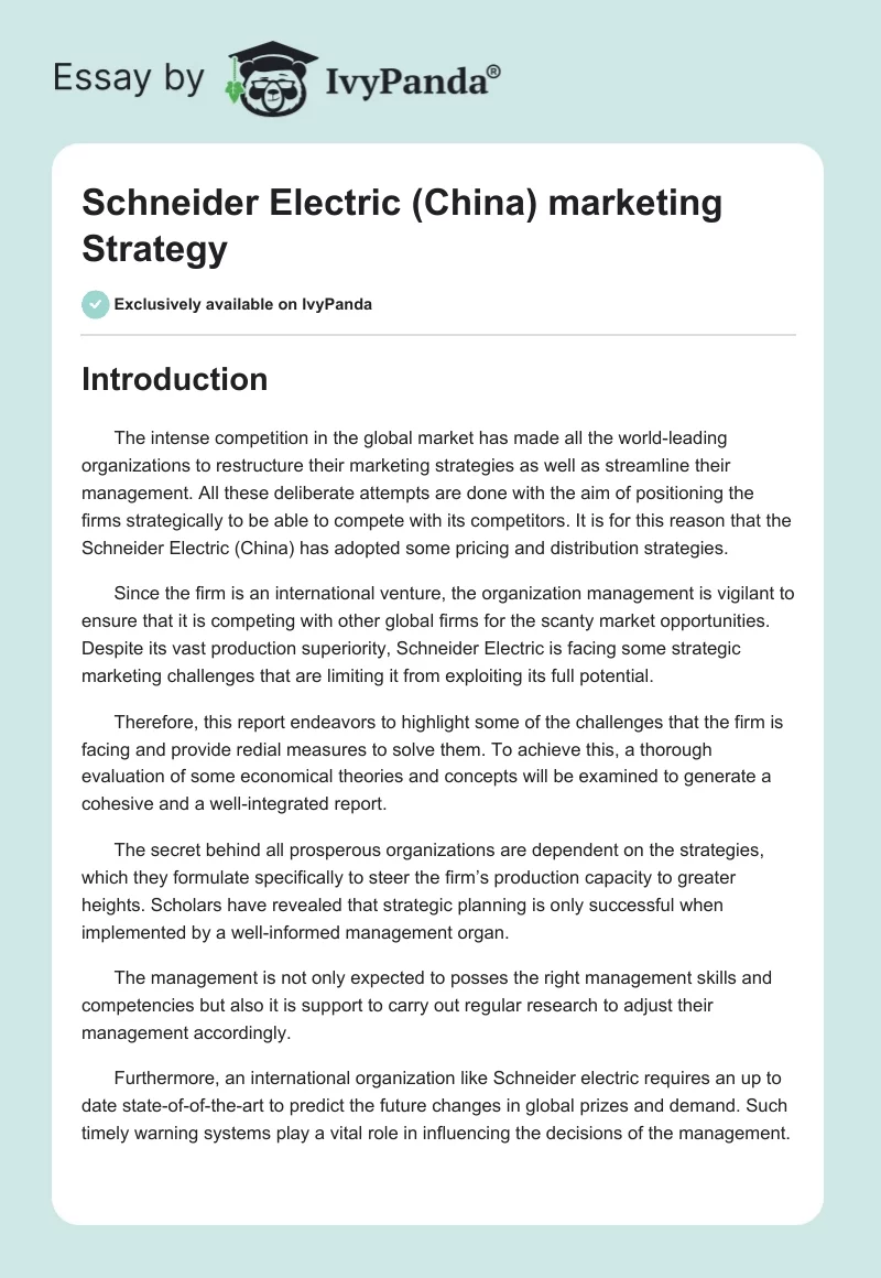 Schneider Electric (China) marketing Strategy. Page 1