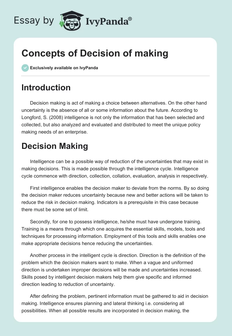 Concepts of Decision of making. Page 1