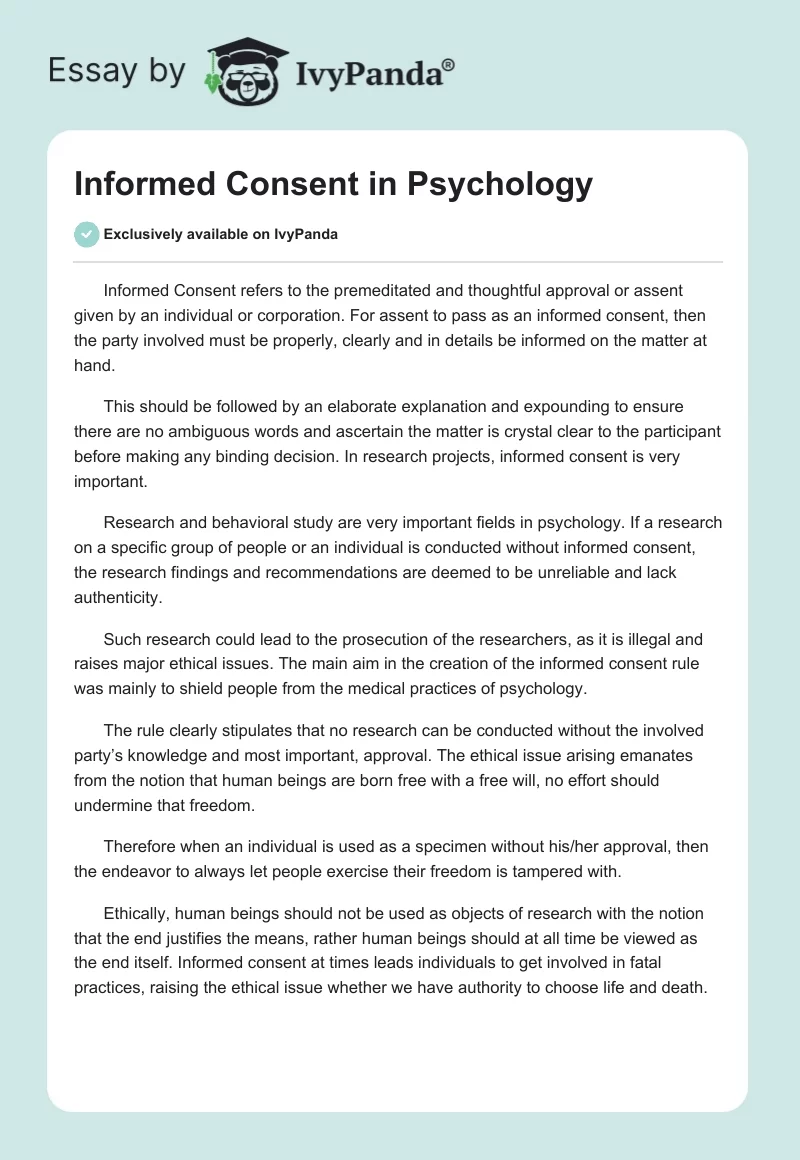 Informed Consent in Psychology. Page 1
