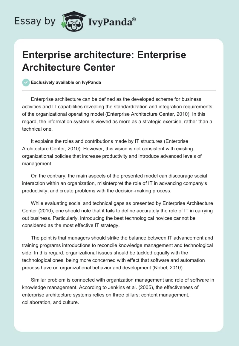 Enterprise architecture: Enterprise Architecture Center. Page 1