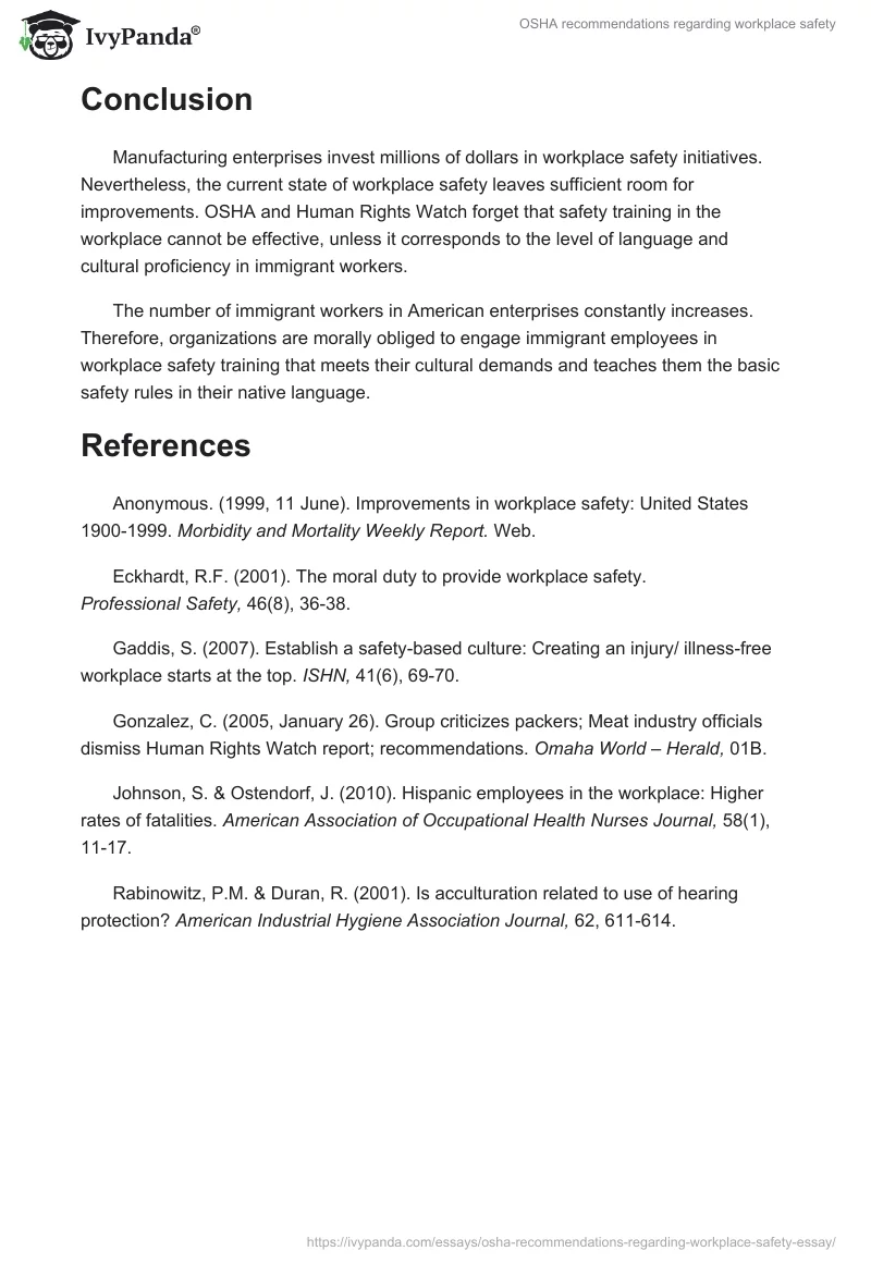 OSHA recommendations regarding workplace safety. Page 3