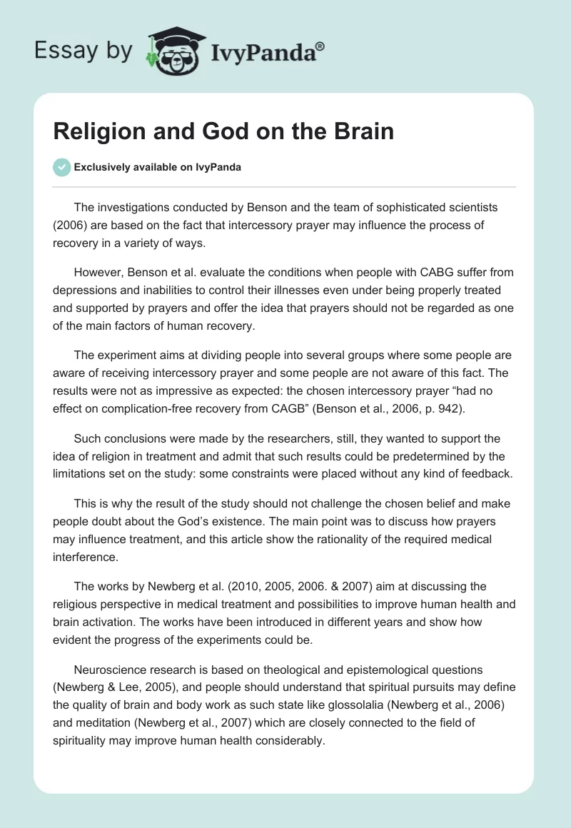 Religion and God on the Brain. Page 1