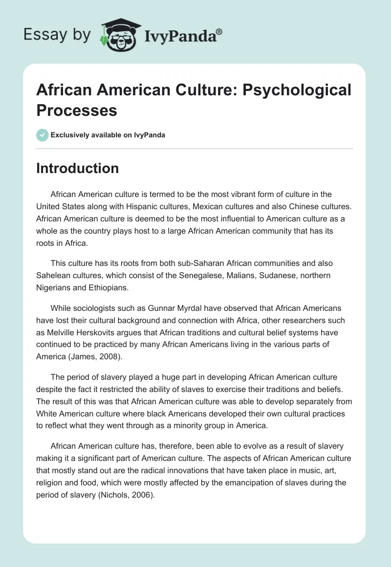 African American Culture: Psychological Processes. Page 1