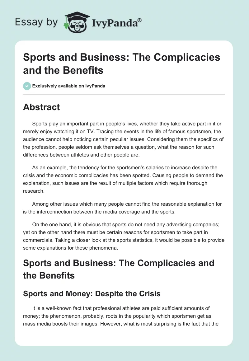 Sports and Business: The Complicacies and the Benefits. Page 1