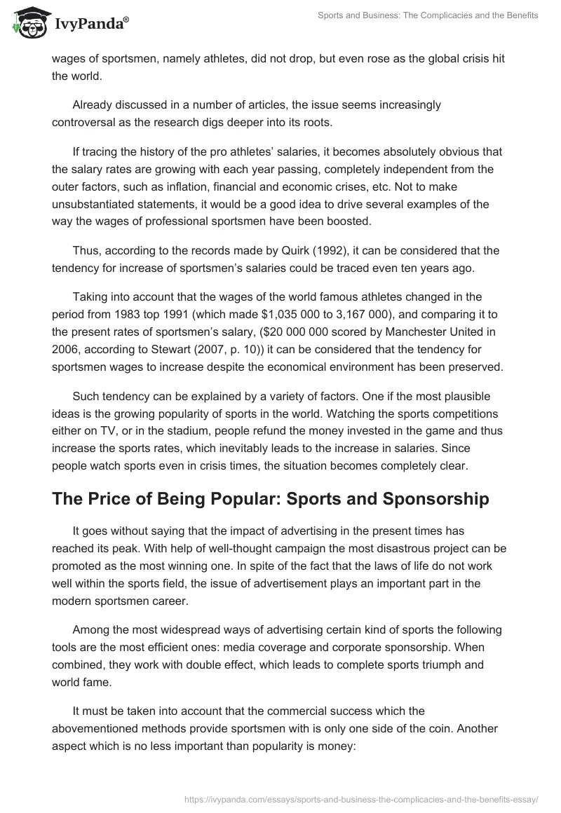 Sports and Business: The Complicacies and the Benefits. Page 2