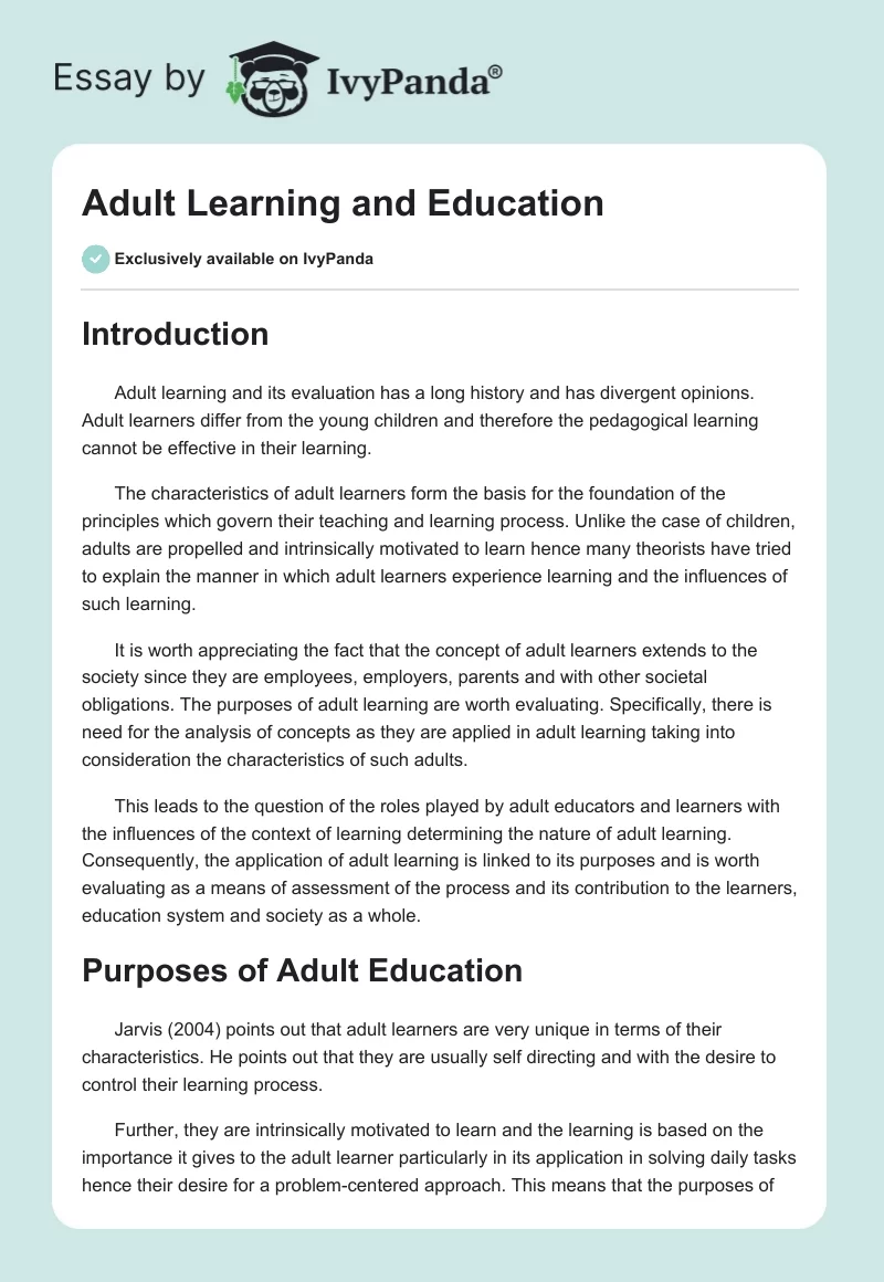 Adult Learning and Education. Page 1