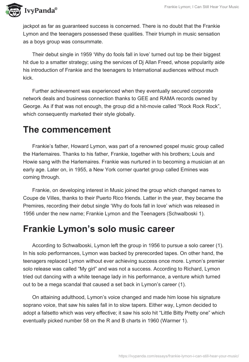 Frankie Lymon; I Can Still Hear Your Music. Page 2
