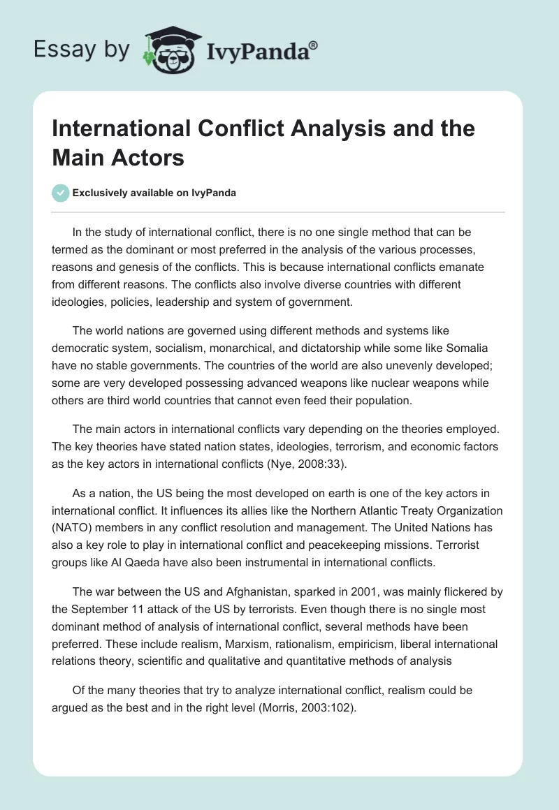 International Conflict Analysis and the Main Actors. Page 1
