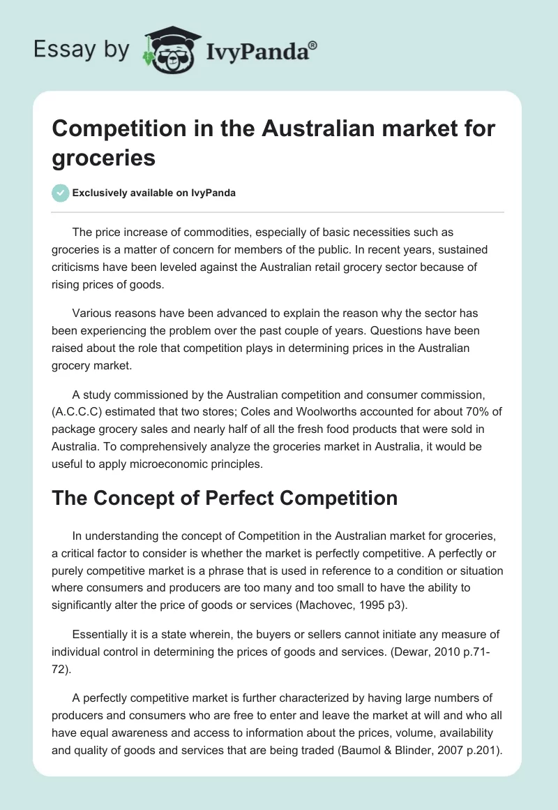 Competition in the Australian Market for Groceries. Page 1