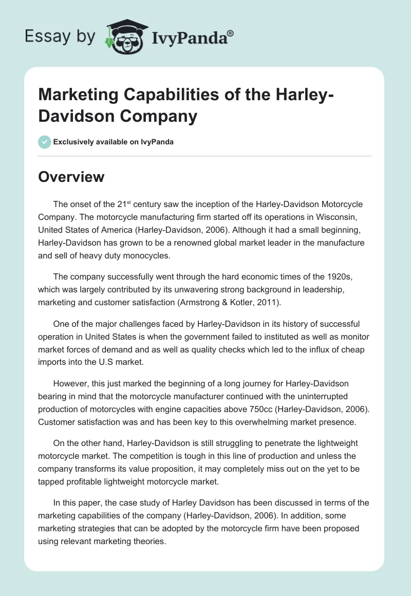 Marketing Capabilities of the Harley-Davidson Company. Page 1