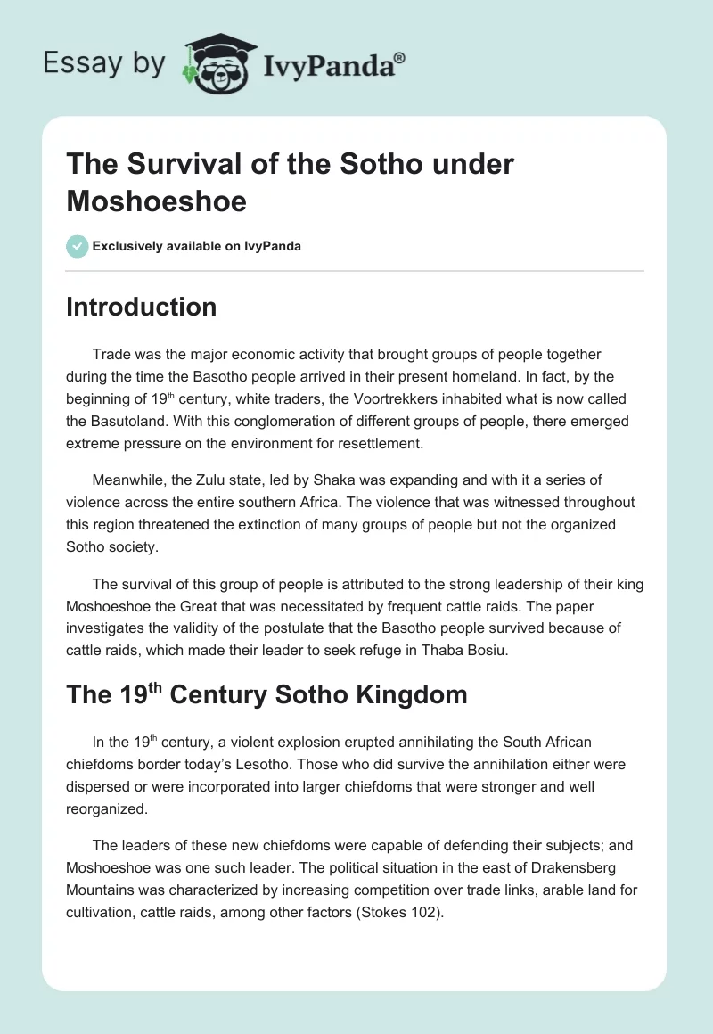 moshoeshoe essay grade 10 introduction
