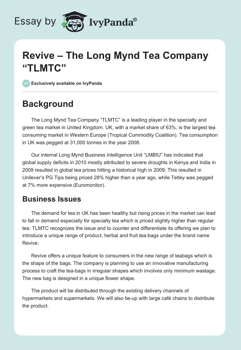 Revive – The Long Mynd Tea Company “TLMTC”. Page 1