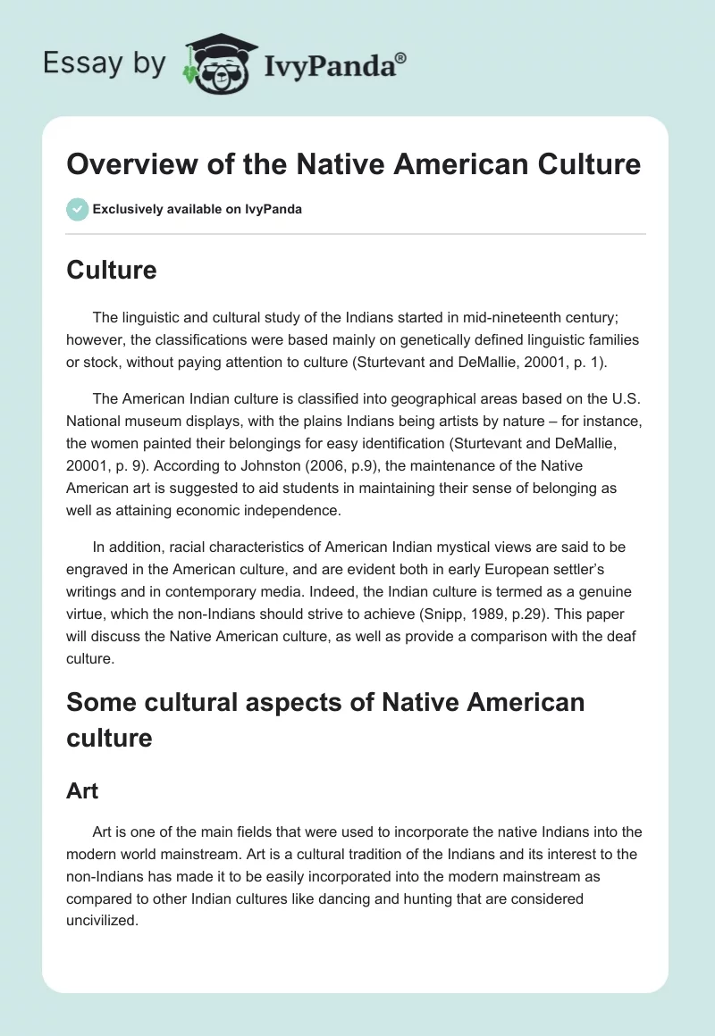 Overview of the Native American Culture. Page 1