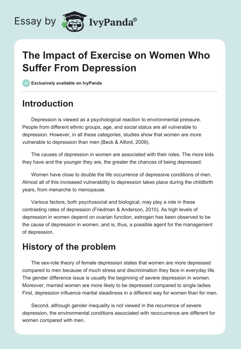 The Impact of Exercise on Women Who Suffer From Depression. Page 1