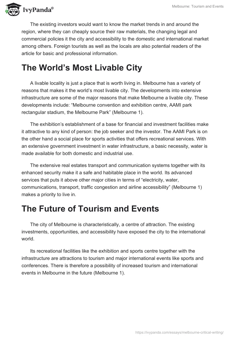 Melbourne: Tourism and Events. Page 2