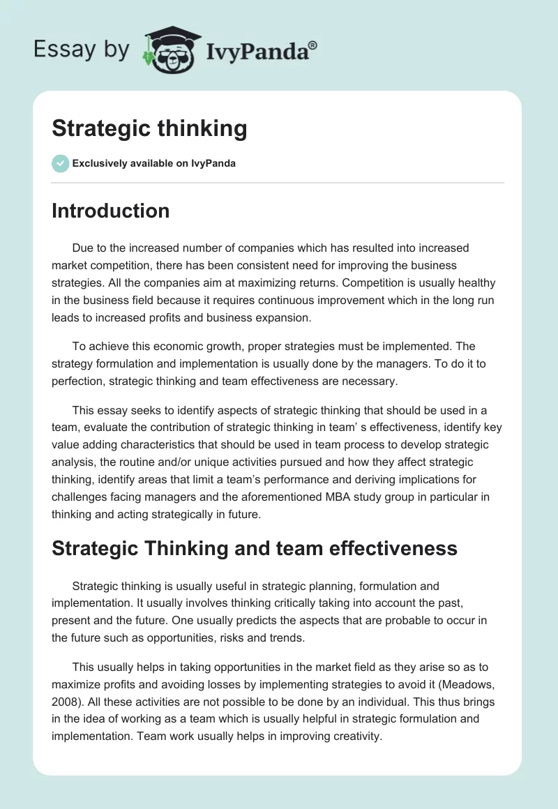 Strategic thinking. Page 1