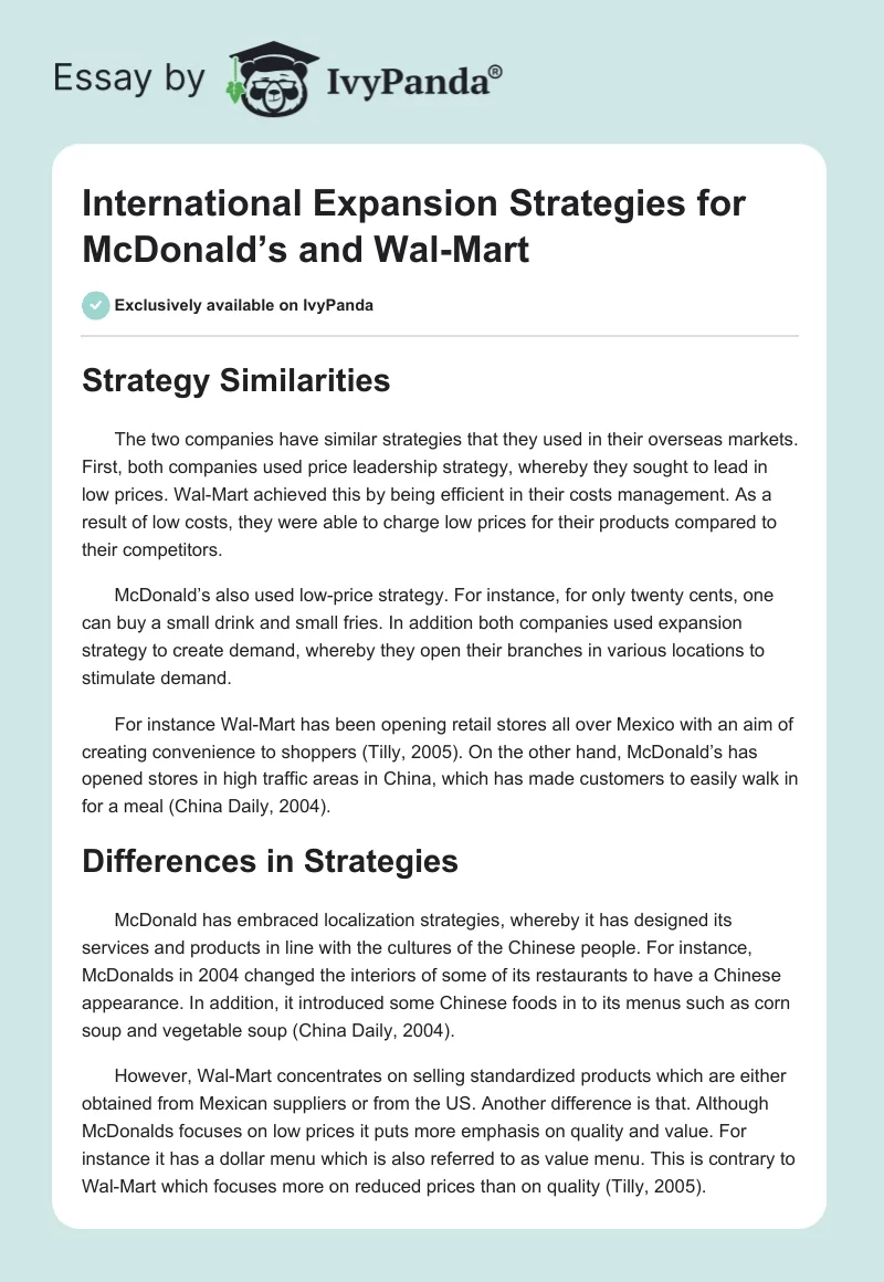 International Expansion Strategies for McDonald’s and Wal-Mart. Page 1