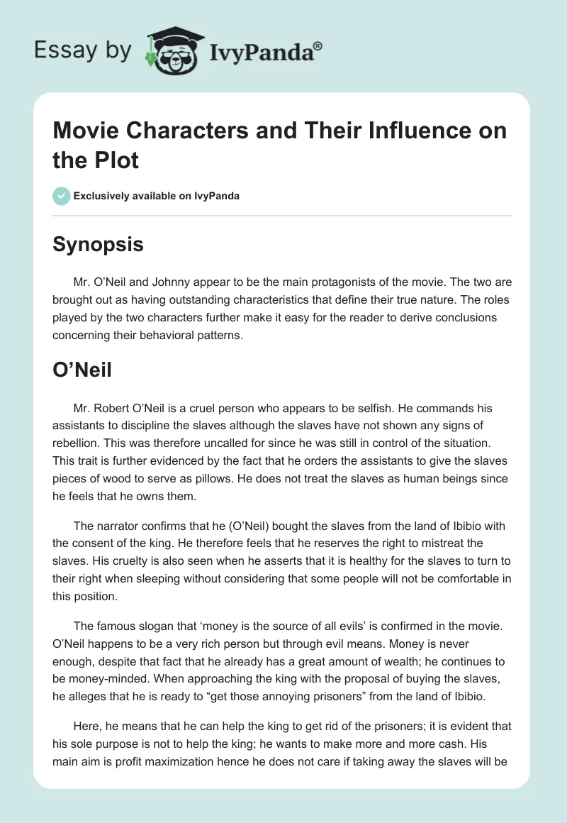 Movie Characters and Their Influence on the Plot. Page 1