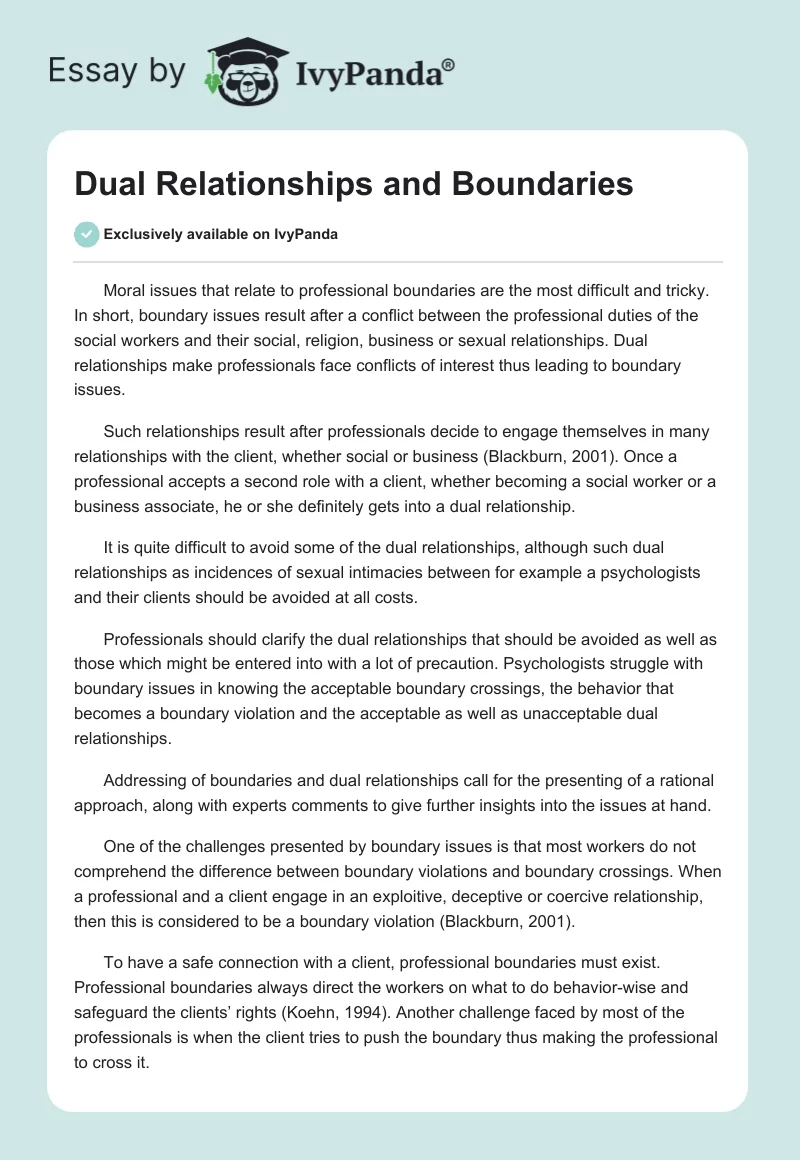 Dual Relationships and Boundaries. Page 1