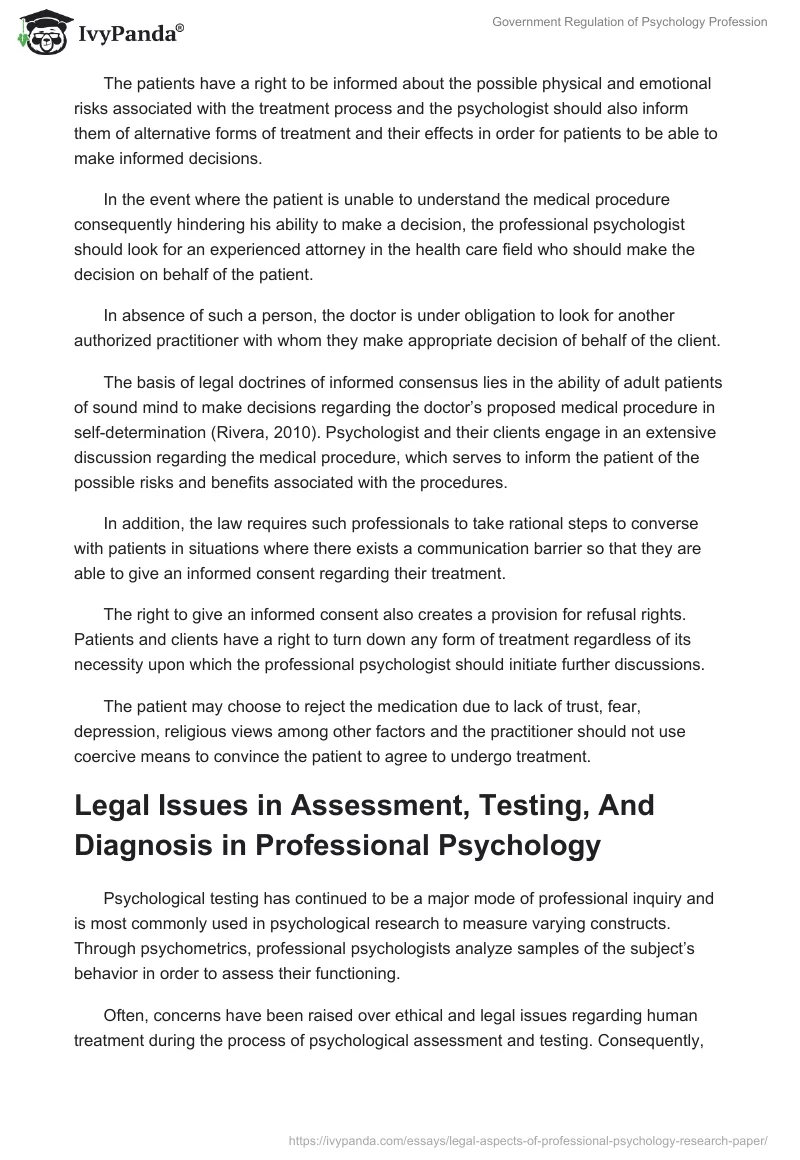 Government Regulation of Psychology Profession. Page 2