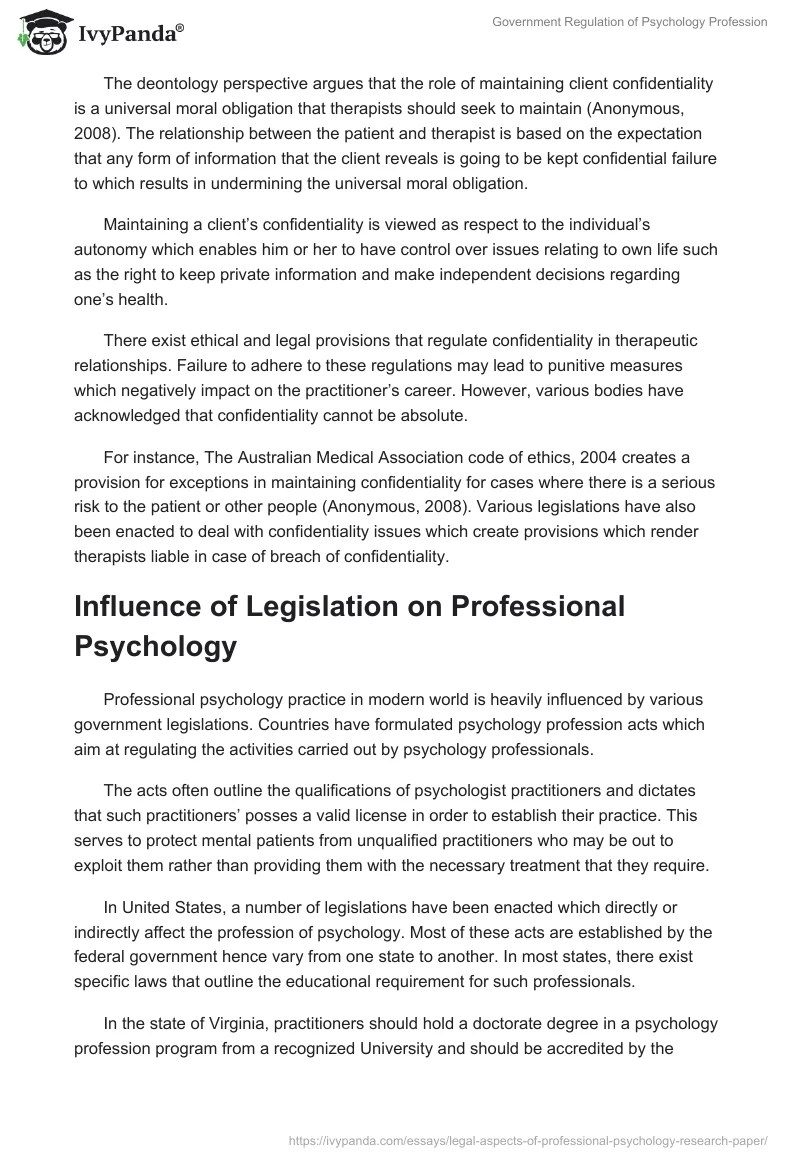 Government Regulation of Psychology Profession. Page 4
