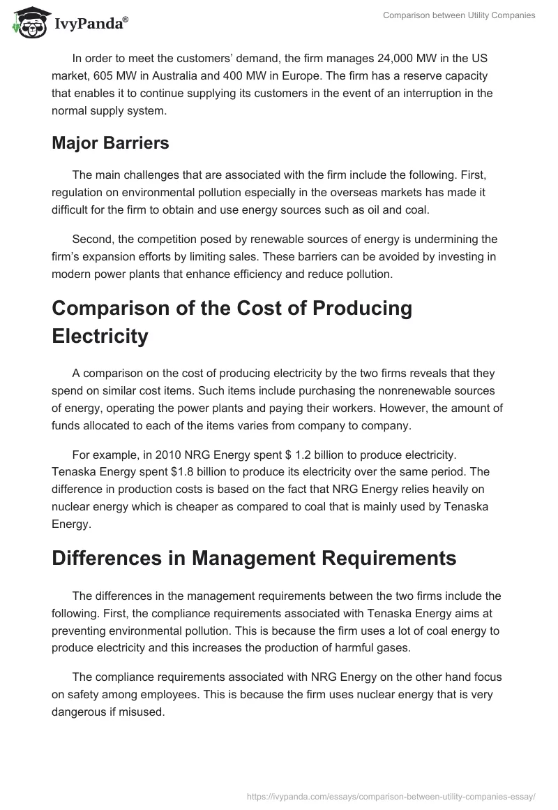 Comparison between Utility Companies. Page 4