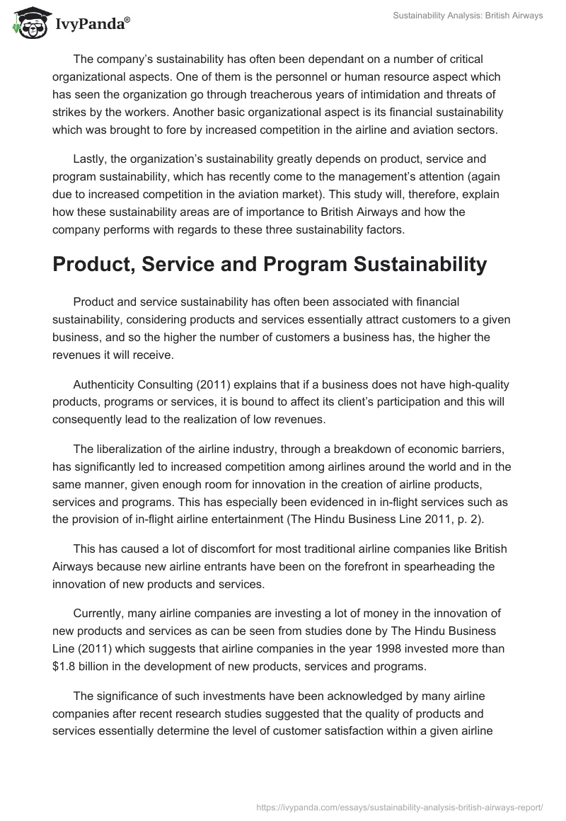 Sustainability Analysis: British Airways. Page 2