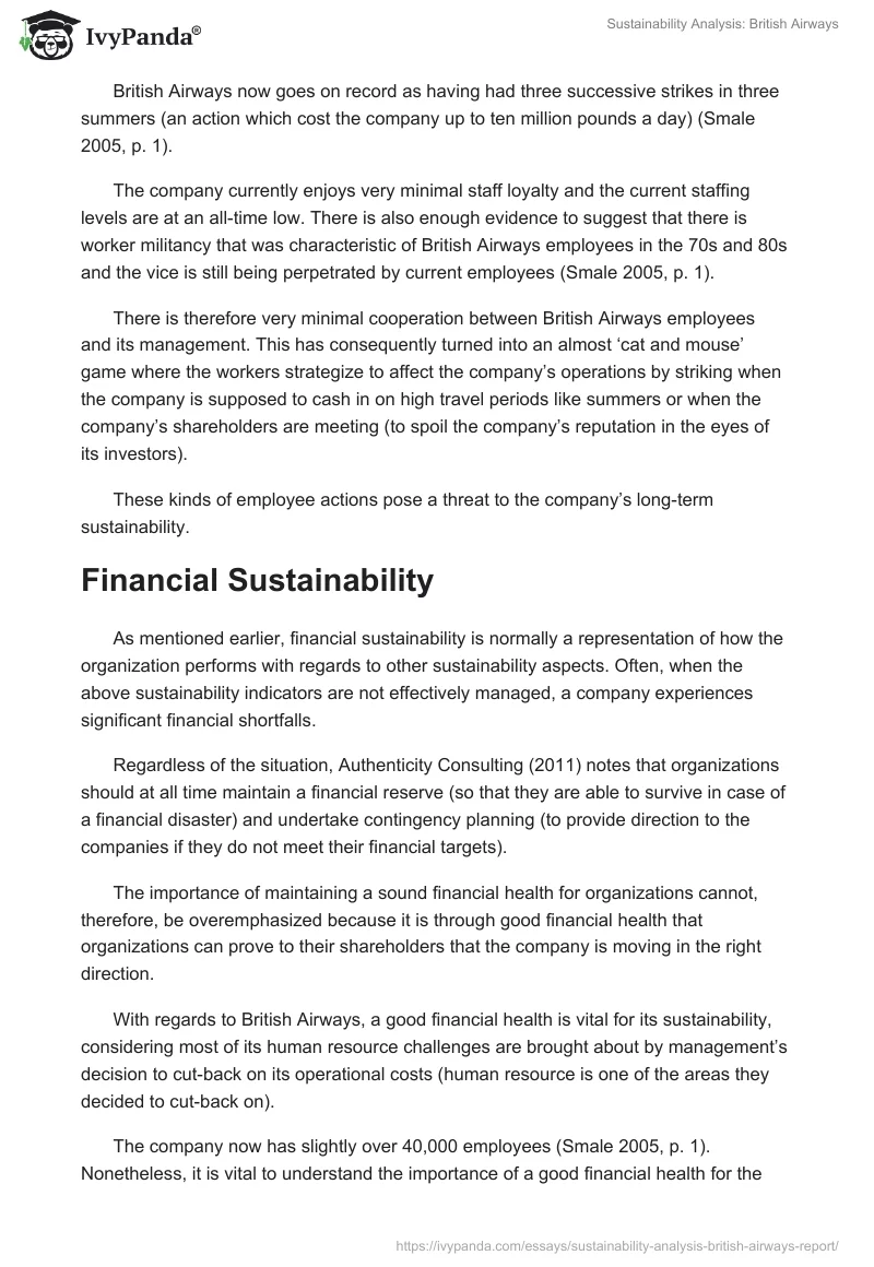Sustainability Analysis: British Airways. Page 5