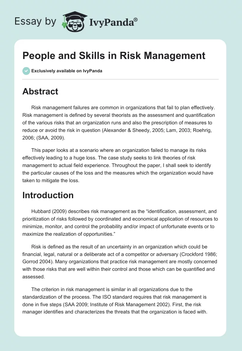 People and Skills in Risk Management. Page 1