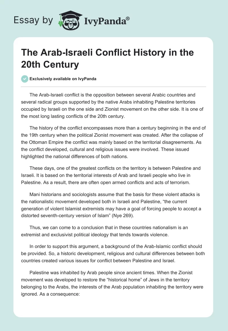 The Arab-Israeli Conflict History in the 20th Century. Page 1