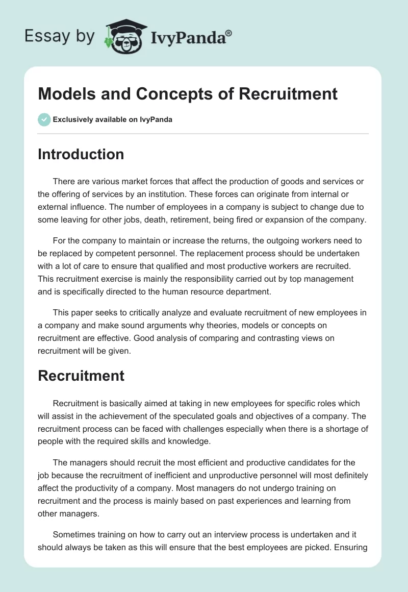 Models and Concepts of Recruitment. Page 1
