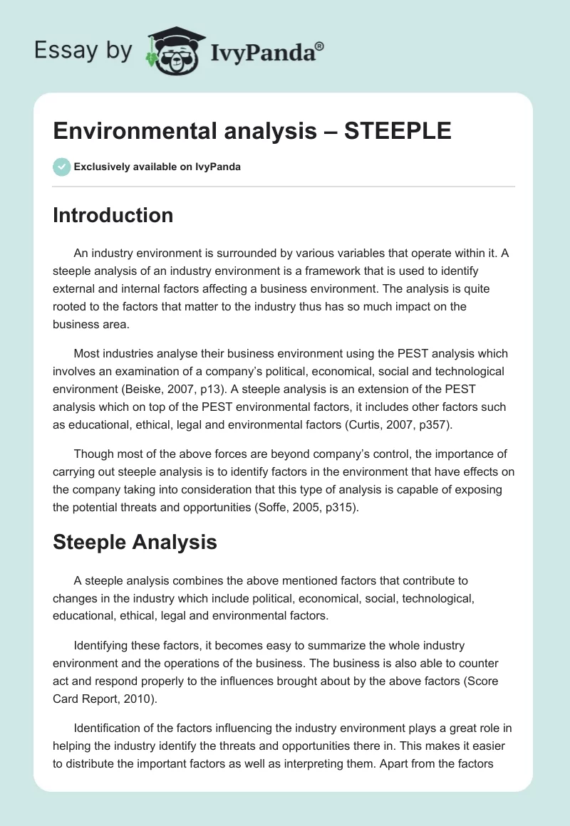 Environmental analysis – STEEPLE. Page 1